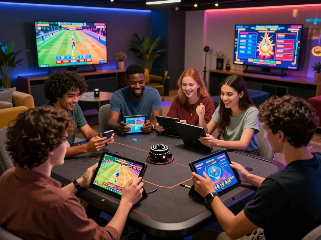 Enjoying Goal 123's vibrant online gaming experience in a lively lounge setting.