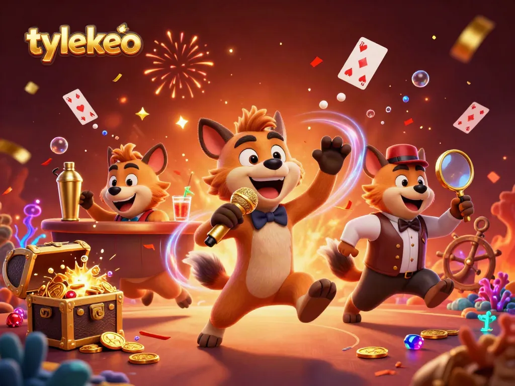 Engage with tylekeo's thriving comedy casino scene featuring hyenas in a lively, colorful environment.