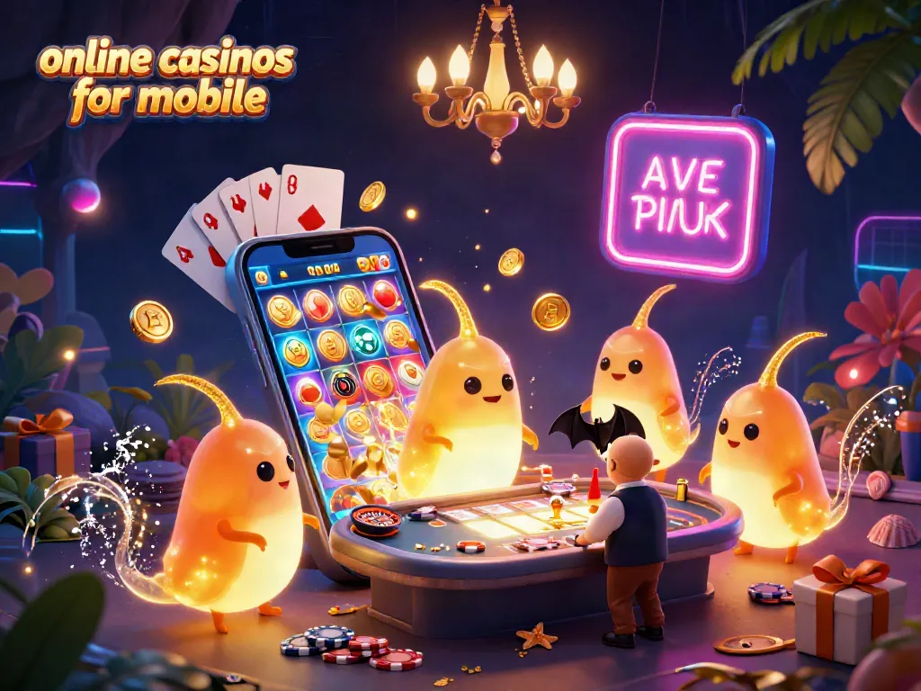 Engage with online casinos for mobile through animated glowworms lighting up a vibrant cave casino scene.