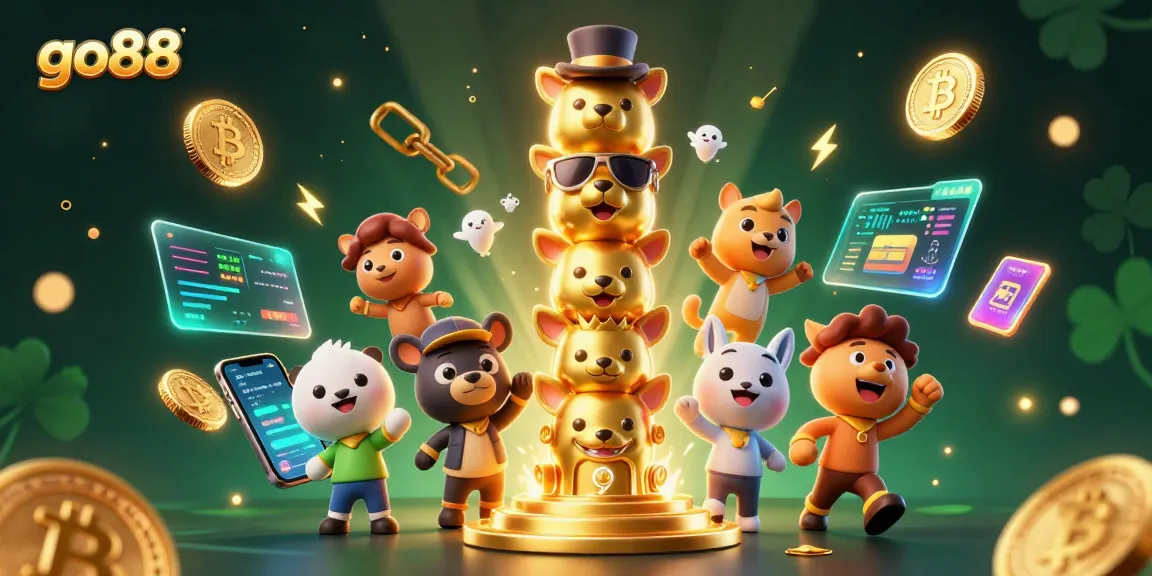Engage with go88's vibrant gaming scene featuring totem poles and crypto elements.