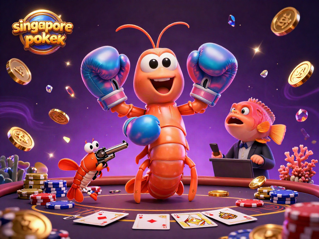 Experience the thrill of singapore online poker with vibrant characters and casino elements in a dynamic scene.