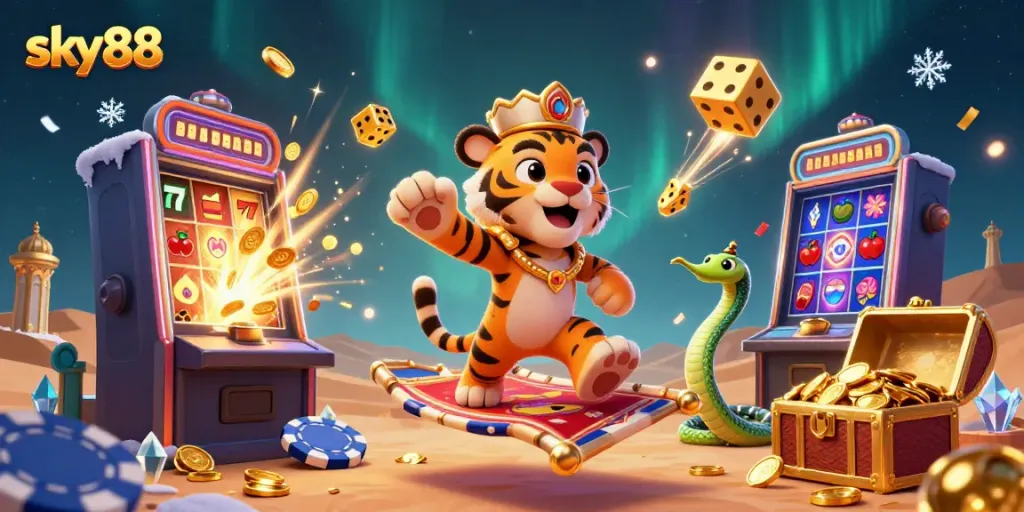 Engage in thrilling gaming adventures with sky88's vibrant 3D casino atmosphere.