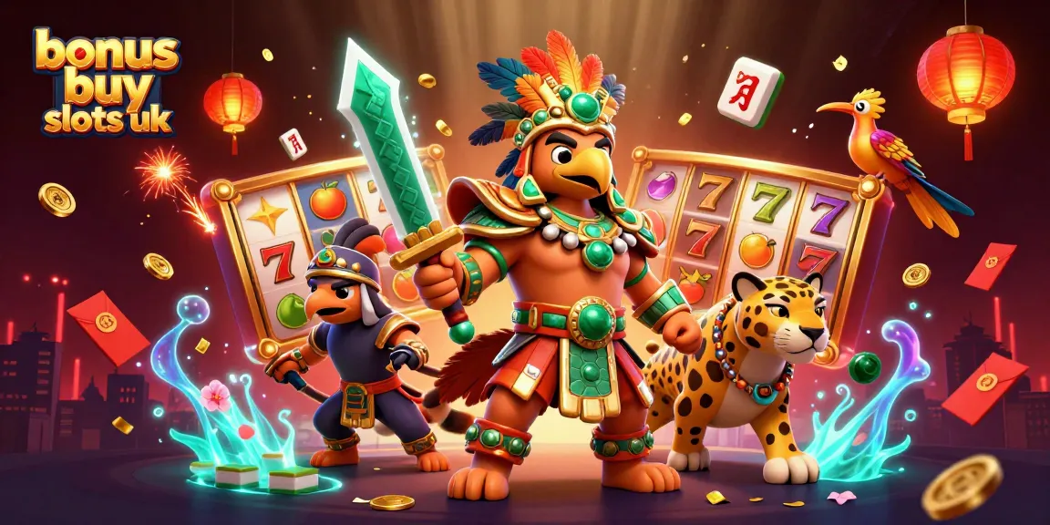 Engage with bonus buy slots uk as 3D characters enjoy vibrant casino elements in a dynamic scene.