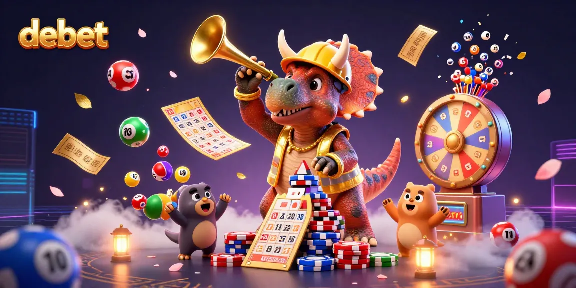 Join the excitement with debet in this vibrant 3D casino scene filled with animated lottery elements.