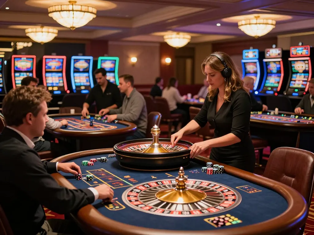 Players strategizing around roulette tables in a lively 789 casino atmosphere.