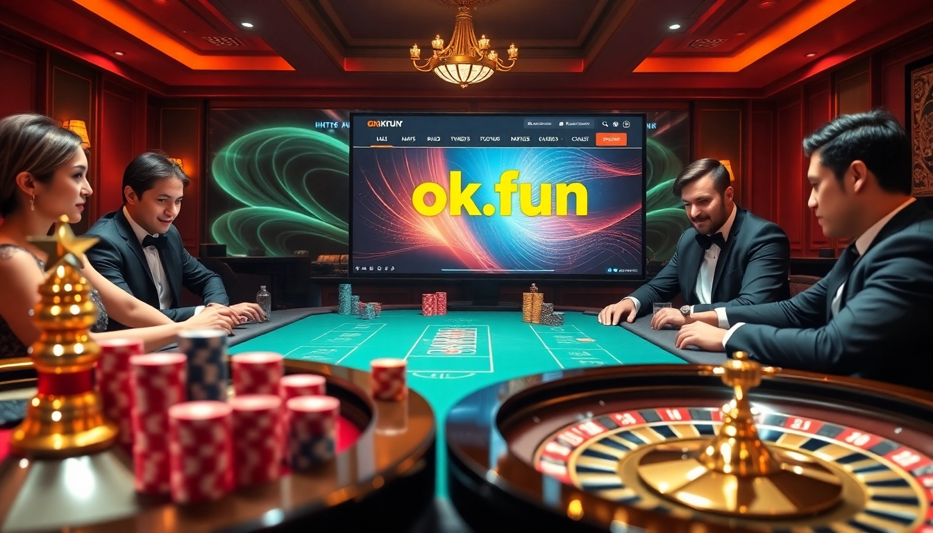 Experience high-stakes excitement at https://okfun.money/ with luxury poker tables and vibrant gaming atmosphere.