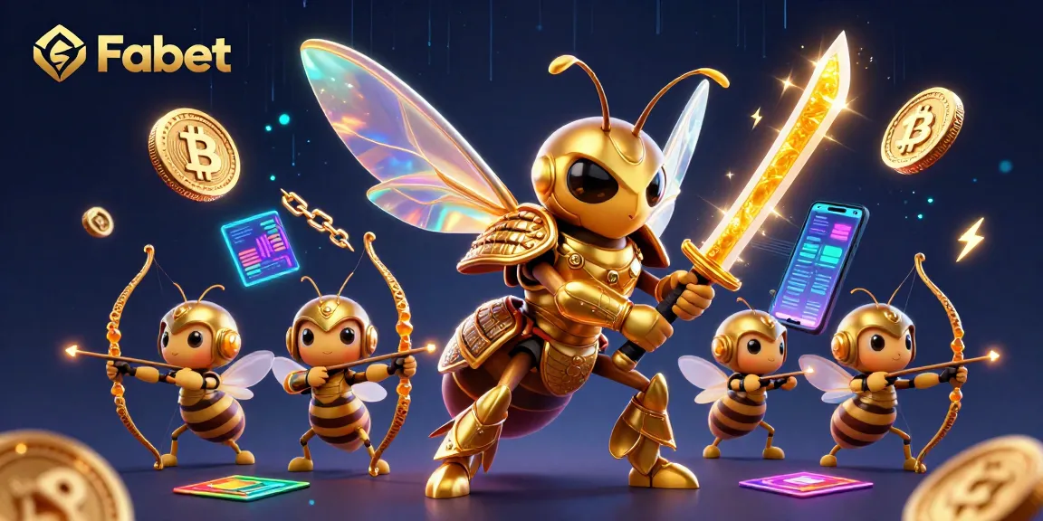 Fabet features an exciting 3D casino illustration with a golden hornet samurai and crypto elements.