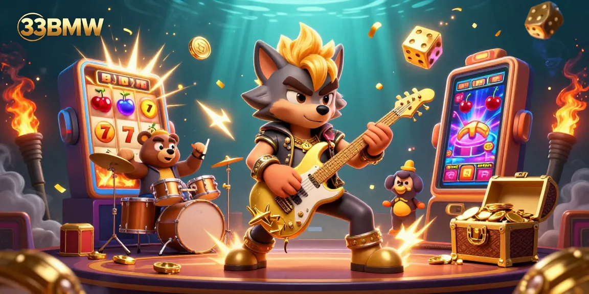Engage in thrilling casino fun with 33BMW’s lively 3D illustration of slot machines and vibrant characters.