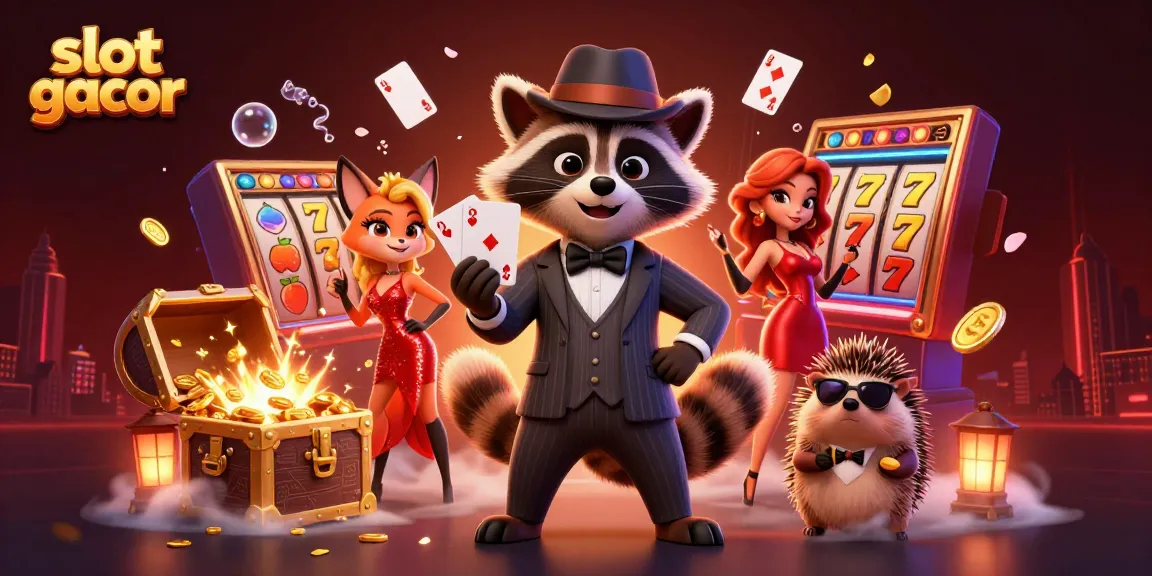 Experience slot gacor excitement with lively characters, vibrant slots, and rich treasures in this dynamic digital illustration.