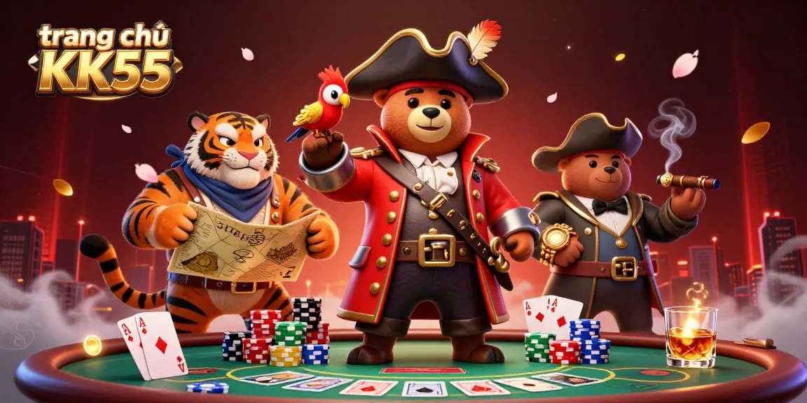 Experience excitement at trang chủ KK55 with this rich illustration of a pirate-themed poker adventure.