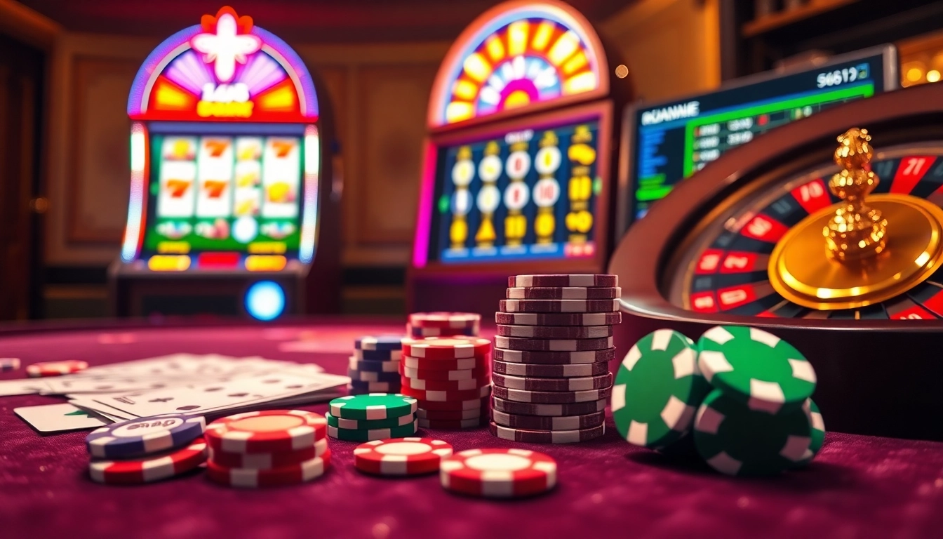 Experience the thrill of betting at tg88pro.com with vibrant casino elements featuring poker chips, playing cards, and slot machines.