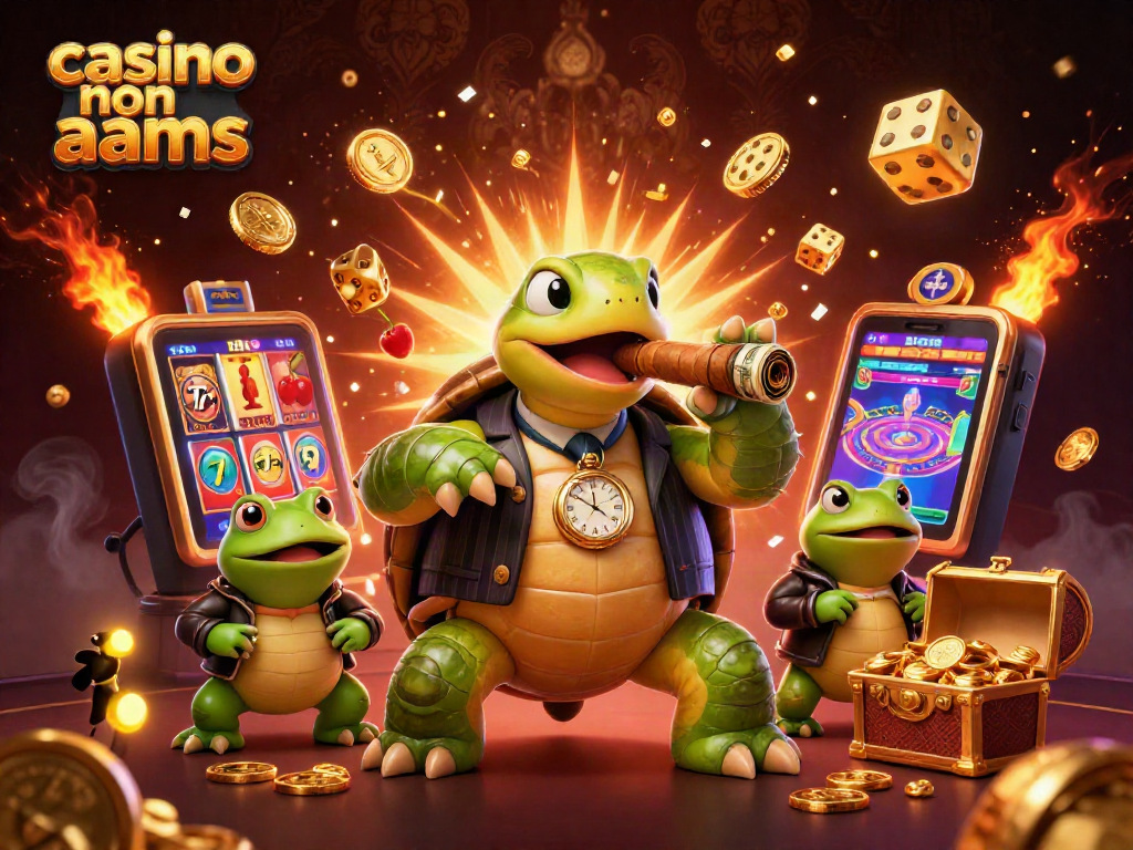 Scopri i casino non AAMS con un'enorme tartaruga e luci da casinò sullo sfondo.