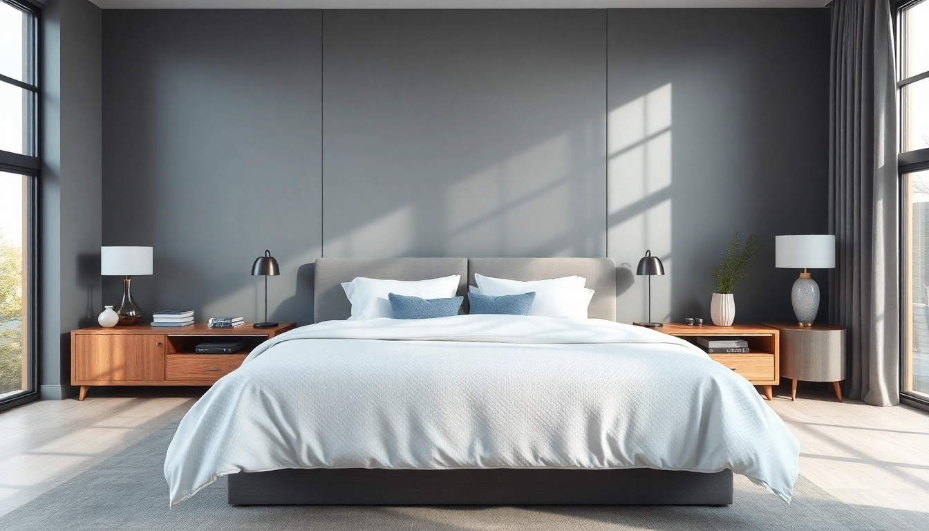 Visual showcasing king bed dimensions in a serene modern bedroom with soft lighting.