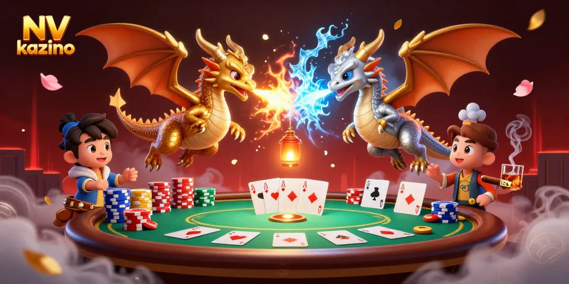 Experience exciting gameplay at NV kazino with dragons battling amidst vibrant poker elements.