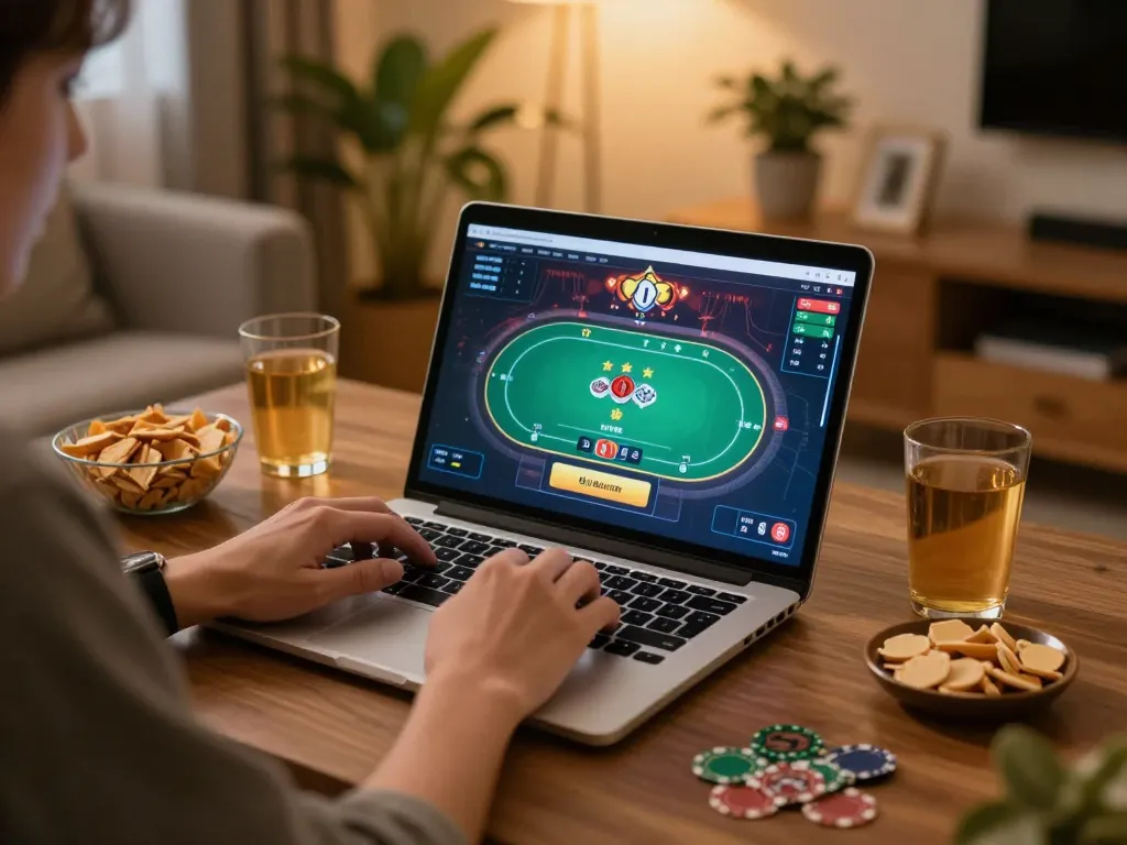 Engaging online gaming session featuring poker gameplay and tracking bankroll with rokok88 rtp strategies