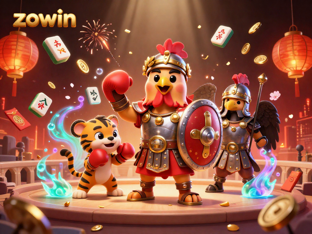 Zowin invites players to engage with a vibrant 3D casino scene filled with characters and playful elements.
