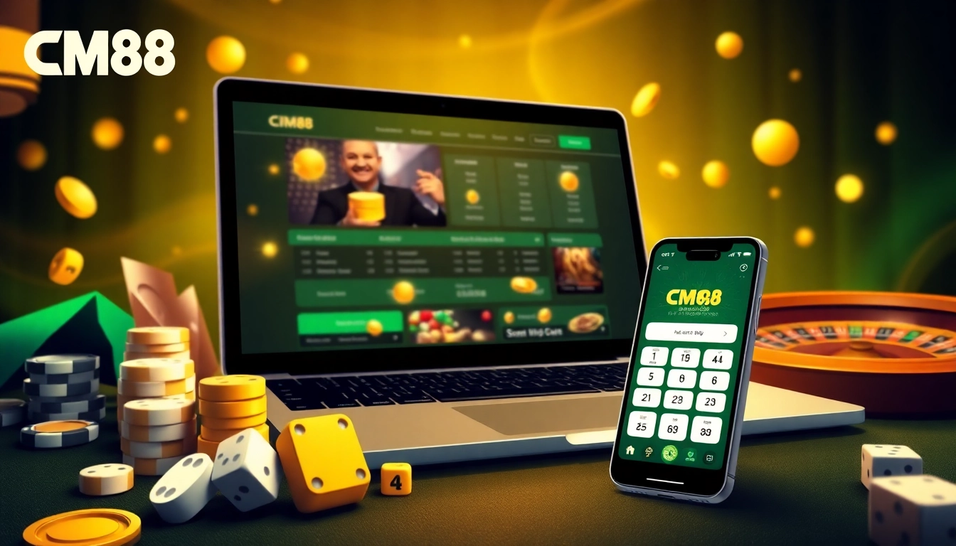 Experience bold gaming action with CM88 tải app on modern devices, showcasing luxury casino vibes.