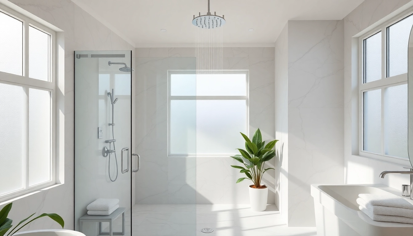 Experience elegant showers Australia with a modern bathroom design featuring a luxury rain showerhead.