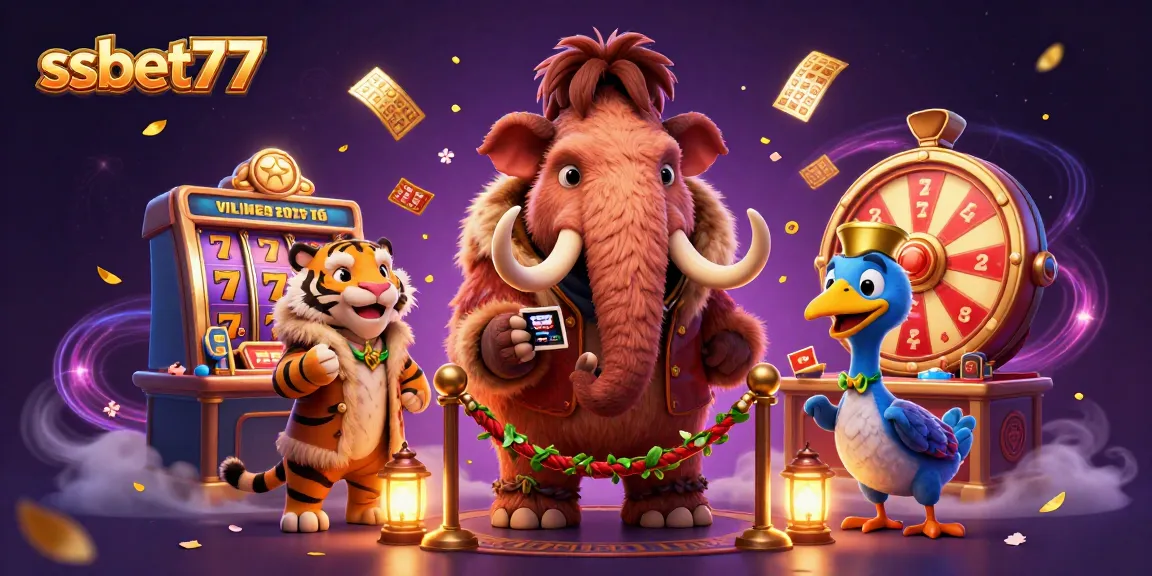 Join the excitement at ssbet77 with a vibrant 3D illustration of a lively casino scene featuring exciting games and characters.