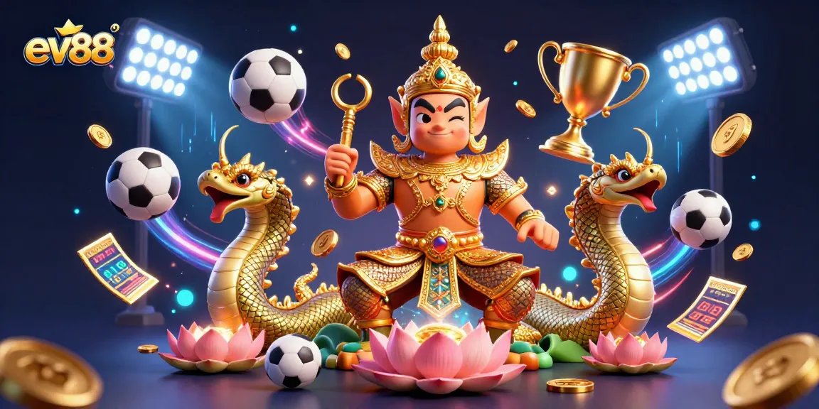 Engage with the exciting ev88 casino experience featuring vibrant Thai guardians and dynamic sports elements.