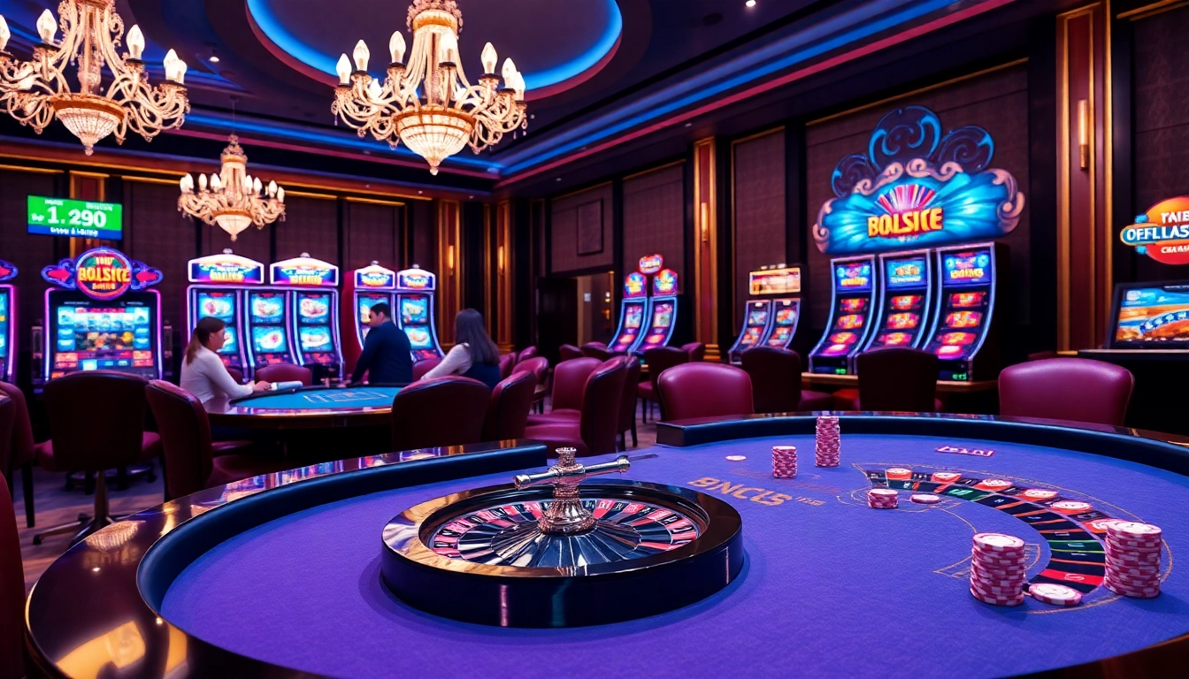 Players enjoying games at 壹發娛樂 casino with vibrant tables, chips, and excitement.