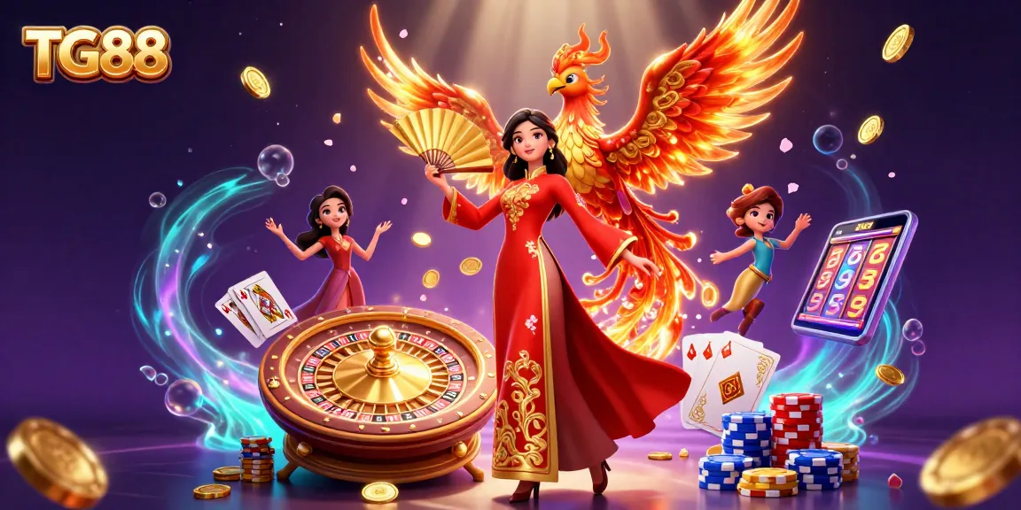 Experience thrilling gaming with TG88's vibrant 3D casino scene blending luck and rich tradition