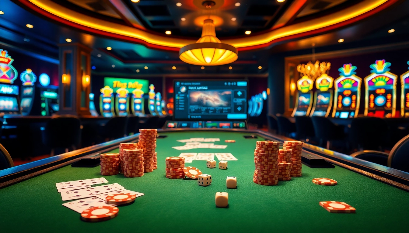 Experience the excitement of Tool xổ số siêu tốc at a luxurious casino table with poker chips and cards.