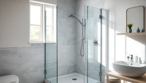 Duschkabine 80x80 eckeinstieg in modernem Badezimmer mit eleganten Glasdetails und stilvollen Fliesen.