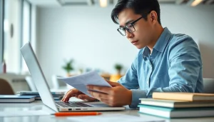 Hire TOEIC test takers for hire focused on studying in a bright office setting.
