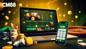 Experience bold gaming action with CM88 tải app on modern devices, showcasing luxury casino vibes.