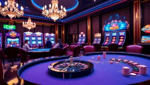 Players enjoying games at 壹發娛樂 casino with vibrant tables, chips, and excitement.