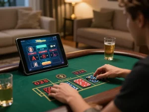 Engaging in strategic online gaming on the 789betss app from a stylish home setup