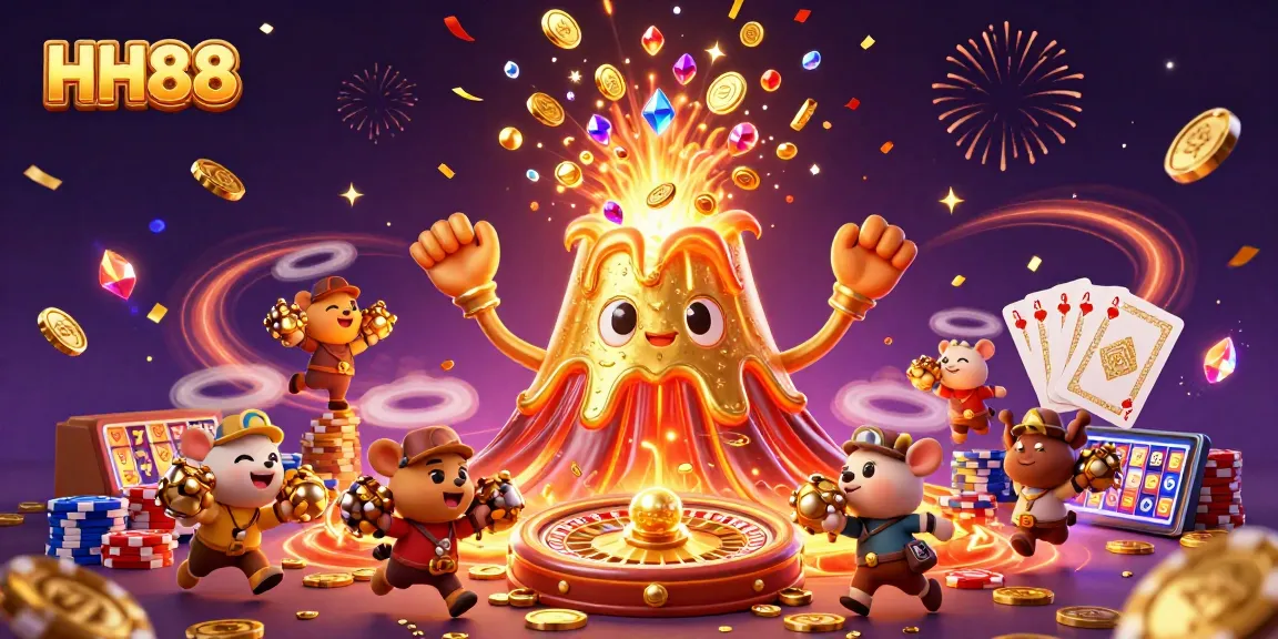 Engage with the thrilling world of HH88, showcasing vibrant casino elements and dynamic treasures.