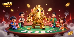 Experience thrilling poker excitement at uu88 com with a treasure-filled 3D casino scene.