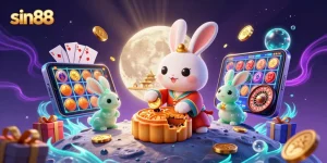 Experience the magical sin88 world with the moon rabbit and casino elements alive.